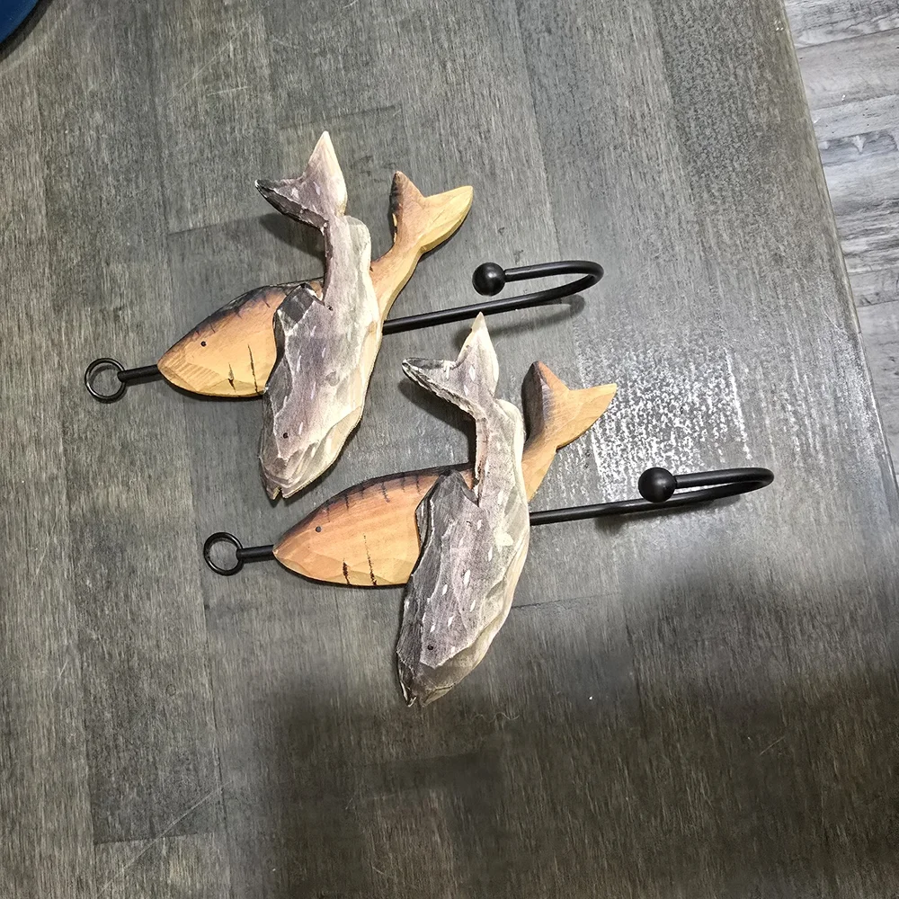 2 Wooden Fish Wall Hooks